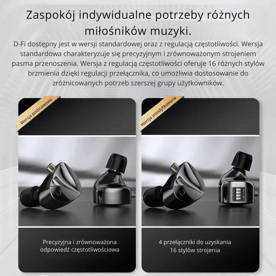 Słuchawki dokanałowe KZ D-Fi – przewodowe HiFi z dynamicznym basem i czytelnym detalem. Dostępne wersje standardowe oraz „tuning” z regulacją brzmienia.