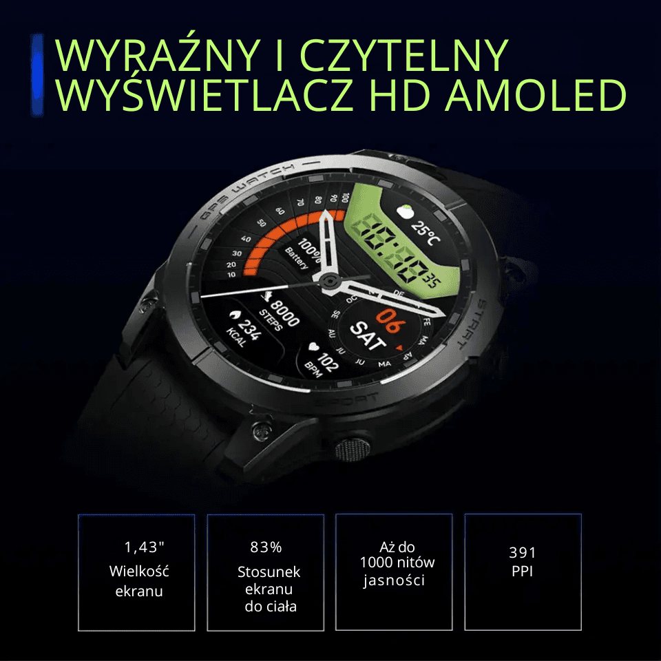 Zeblaze Stratos 3 Pro to smartzegarek z ekranem AMOLED 1.43", GPS i rozmowami Bluetooth. Wygodny do treningu i na co dzień, także jako bezpieczny prezent.