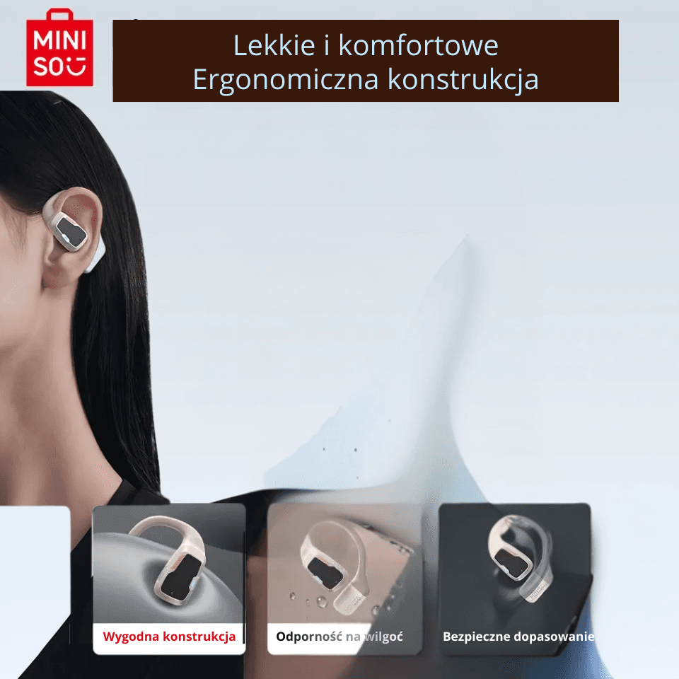 Tłumacz AI MINISO M98 – bezprzewodowe słuchawki open-ear do tłumaczenia rozmów na żywo w 135 językach. Do podróży, pracy i nauki.